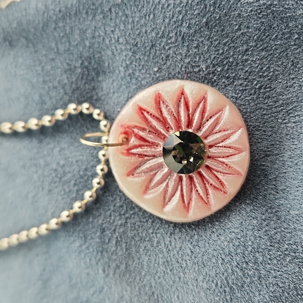 Handmade flower crystal necklace pendant swarovski crystal pink gray ball chain